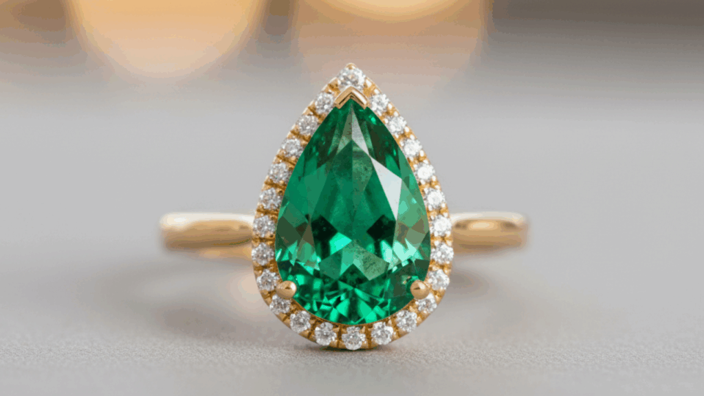 cincin emas mata satu pearl emerald