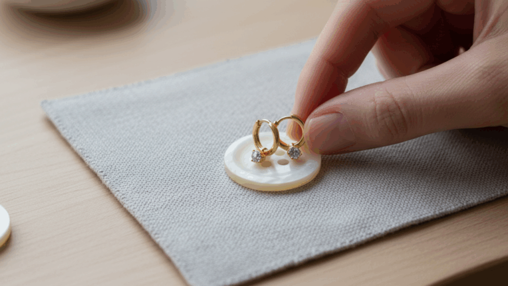 menyimpan anting di kancing